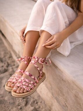 Sam Edelman Circus Ariel Lace Up Espadrille Sandals Pink Floral Resort Boho 7